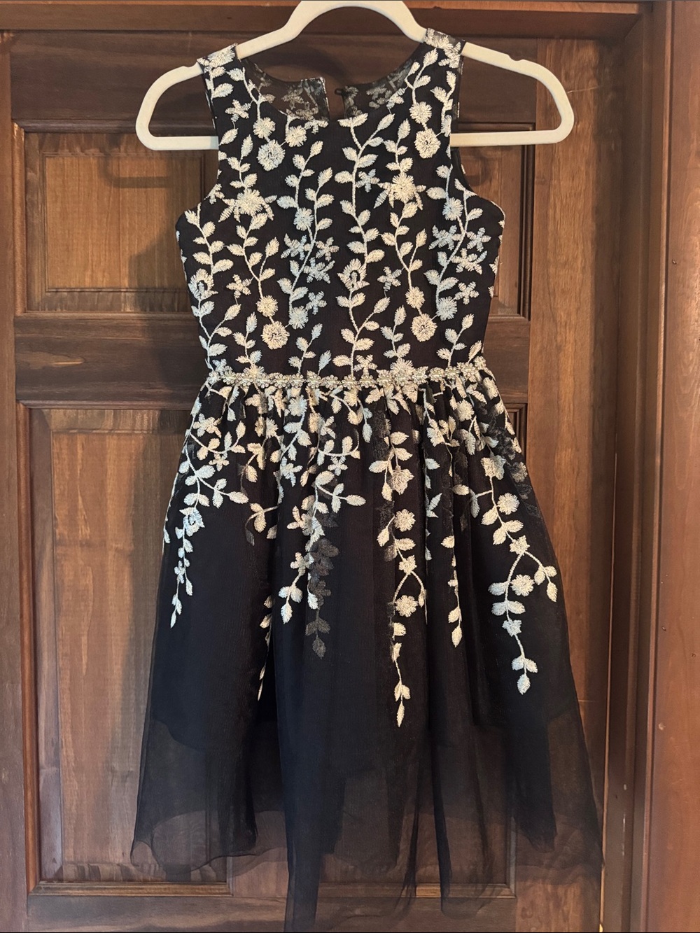 Rare Editions Black Dress with Gold Floral Embroidery
